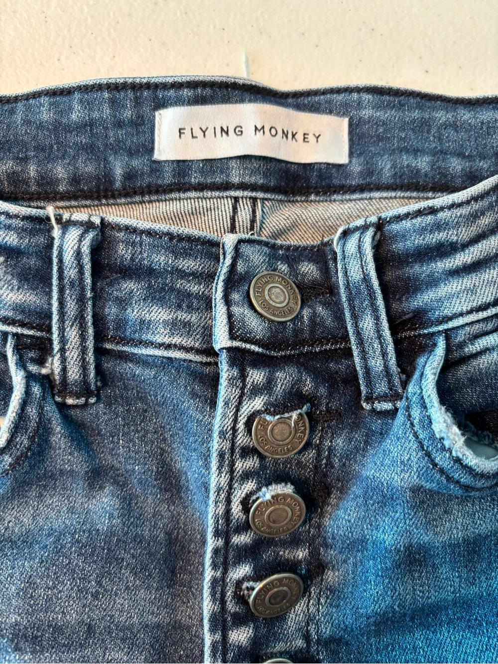 Flying Monkey Medium Blue High-Rise Button-Fly Skinny Jeans